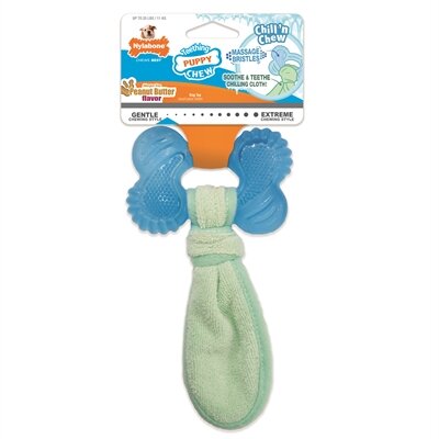 Nylabone puppy freezer bone with wash cloth pindakaassmaak