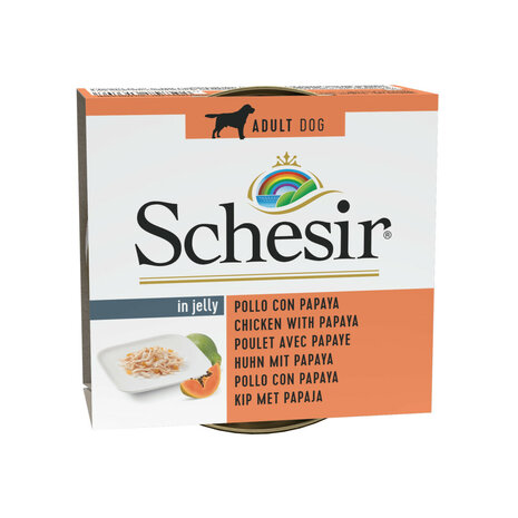 Schesir adult dog in jelly kip/papaya 150gram (tht 1-2025)